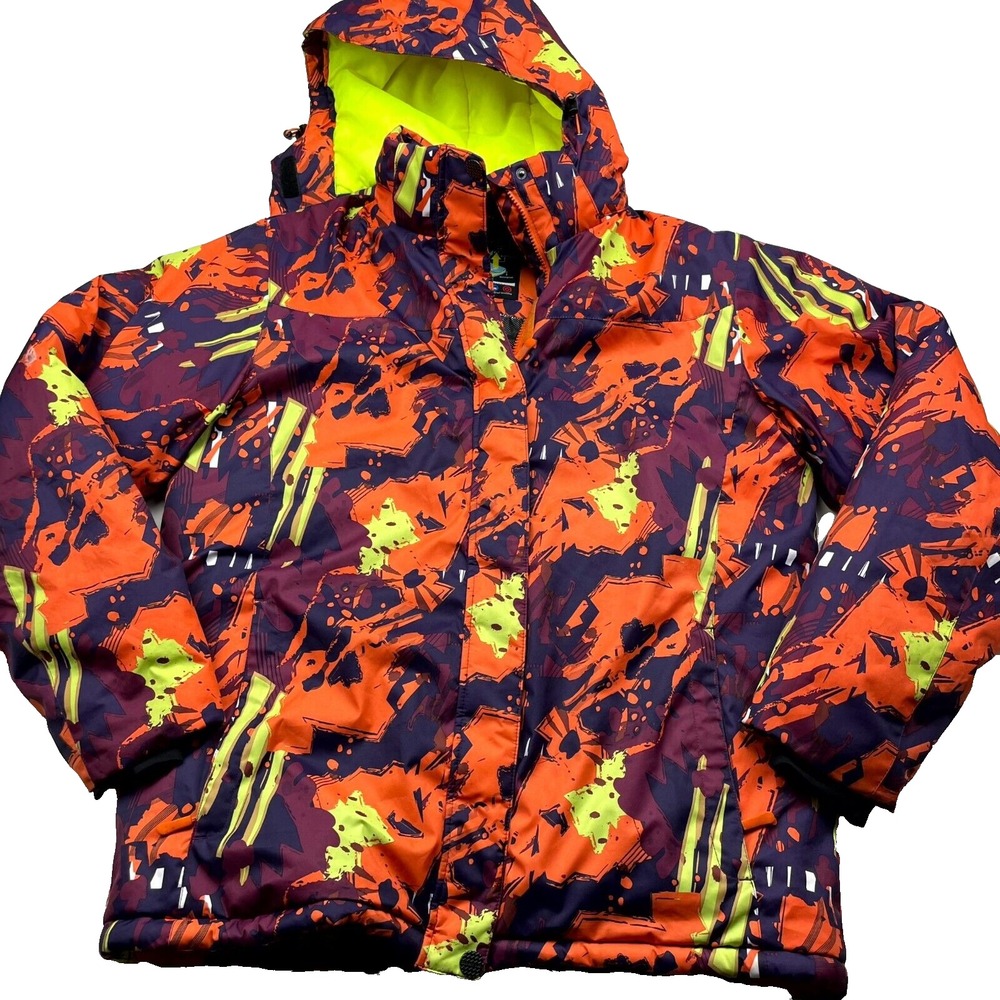AOP Snowy Owl Snowboard Jacket Boys XL‎ Orange Camo Lined Ski France *Read*